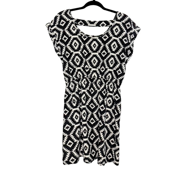 Pink Rose Black Ivory Aztec Print Mini Dress L - Picture 2 of 11